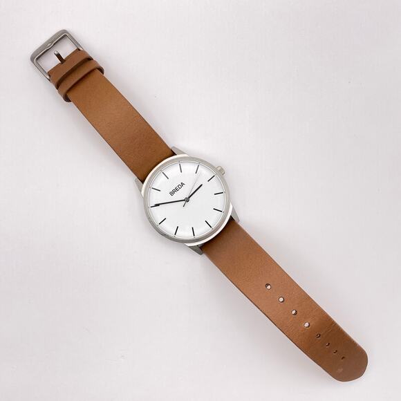 BREDA 5-0170531 Watch Men White Dial Silver Tone Brown Leather 39mm - Picture 4 of 14